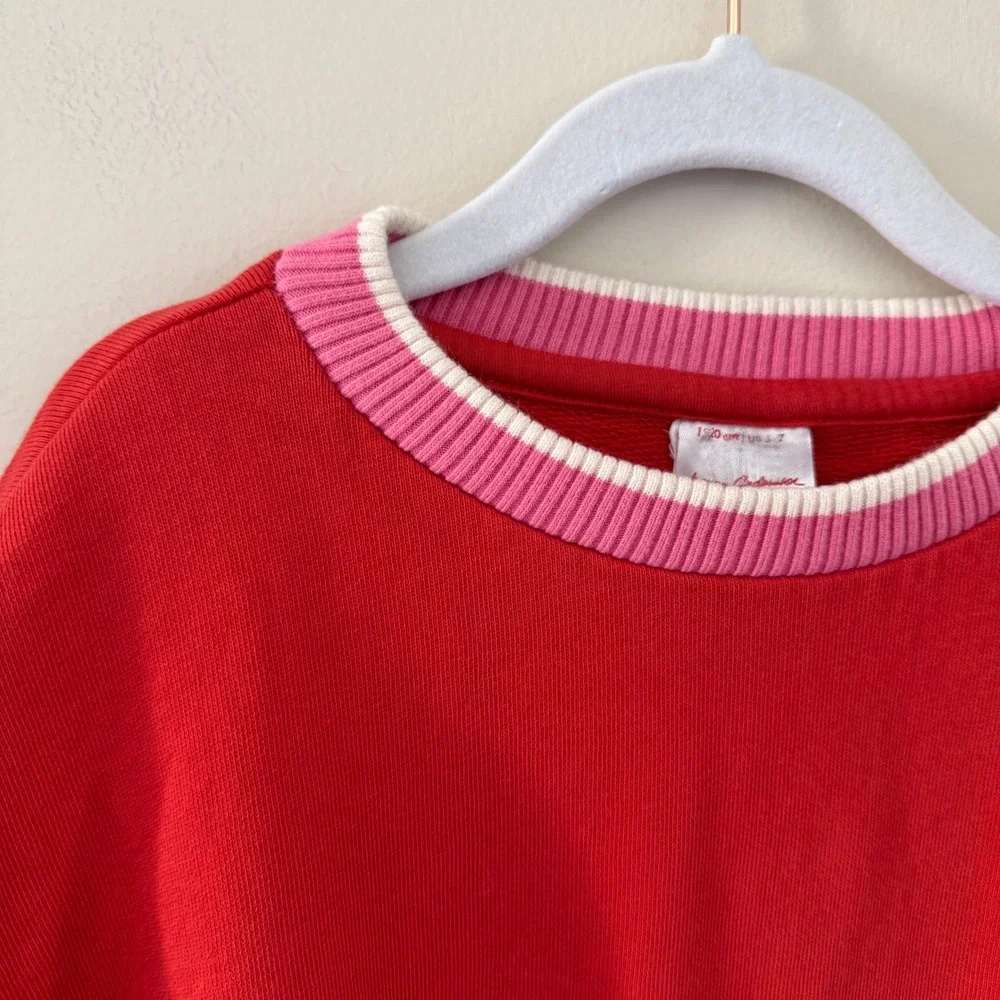 Hanna Andersson Girls Red Sweatshirt Dress Pink Striped Trim Size 120 US 6-7